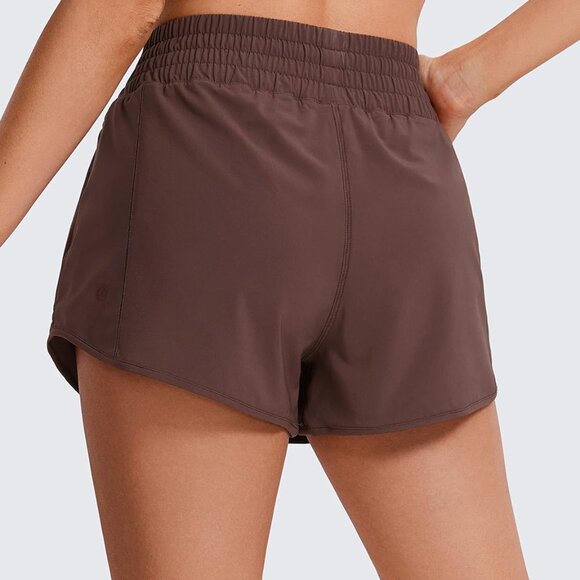 Taupe high waist women's running shorts, quick dry sport athletic - Picture 2 of 5